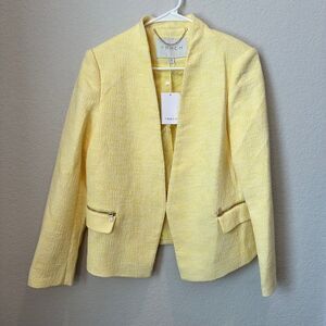 NWT FRNCH Yellow Tweed Open Front Contemporary Blazer - Size Large